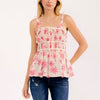 Pink Floral Ruched Peplum Tank Top