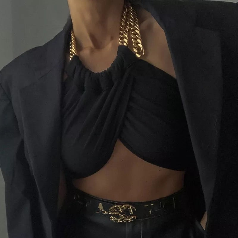 Tamra Halter Chain Wrap Top
