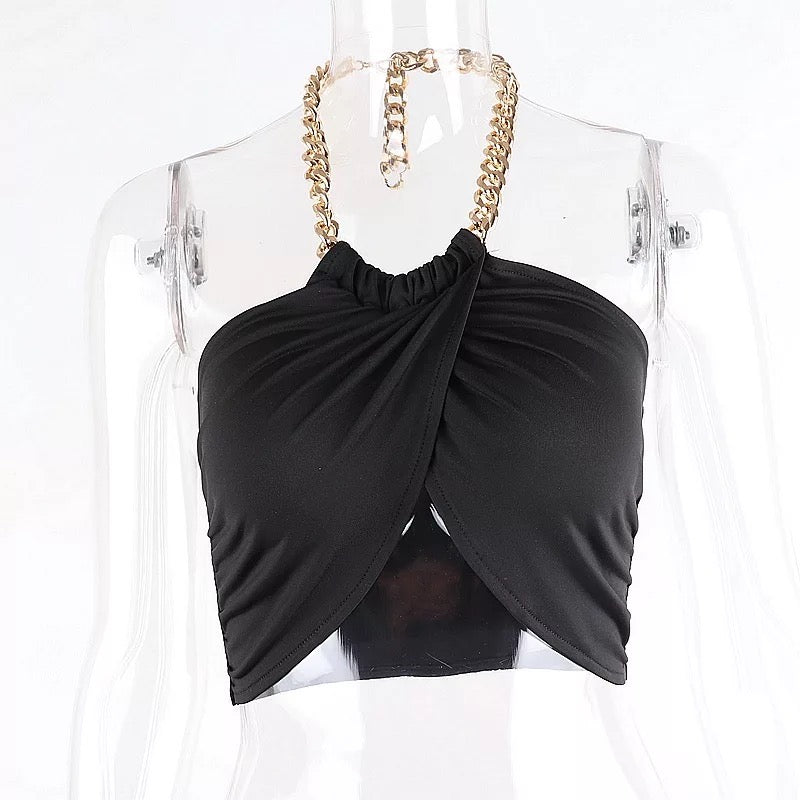 Tamra Halter Chain Wrap Top