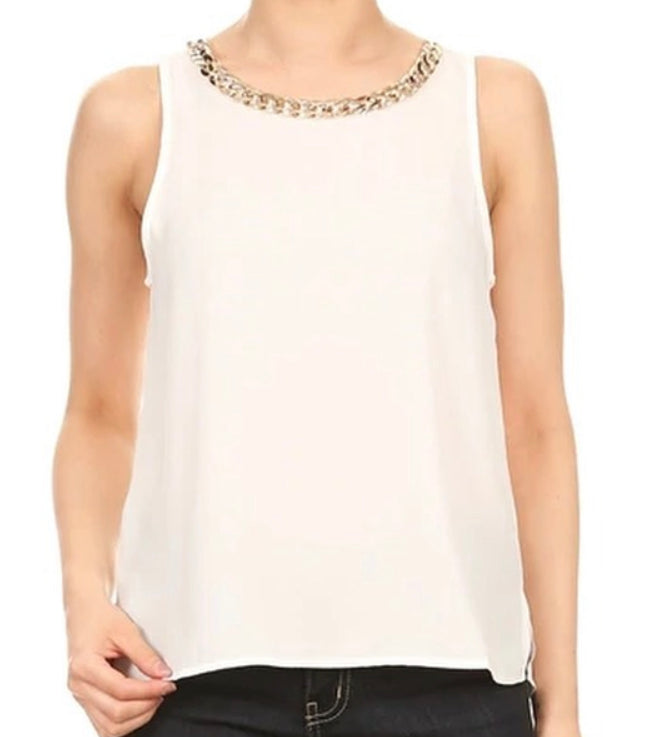 Embellished Chain Neck Tank Top