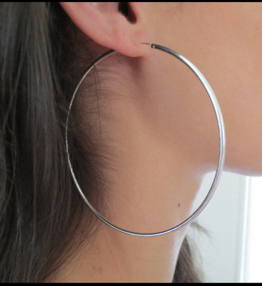 Silver large hoop earrings