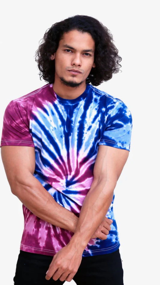 Burgundy Backed Blue Tie Dye T-Shirt